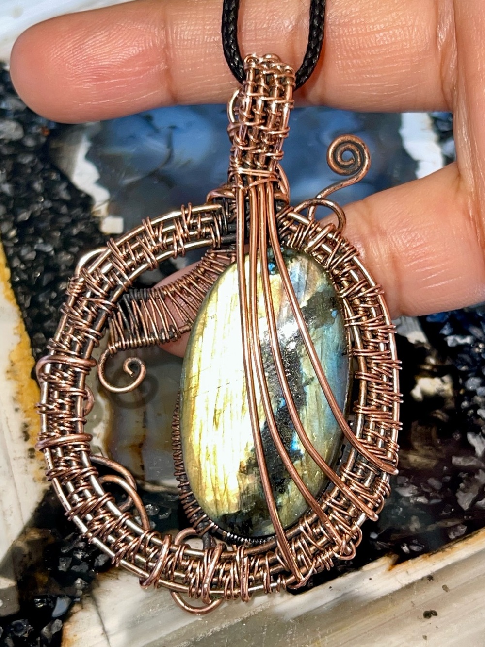 Jumbo Copper Wire-wrapped Labradorite Pendant 2 1/2”